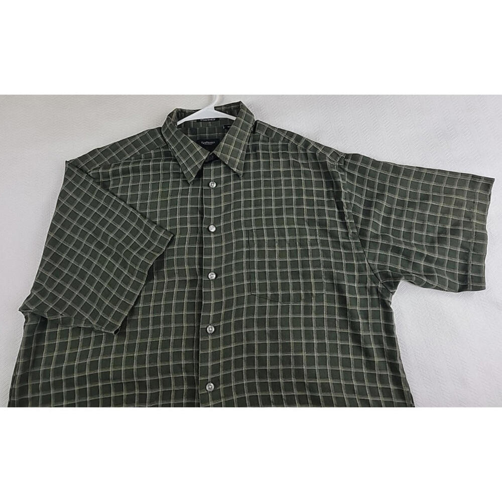 Van Heusen Button-Up Shirt - Green Plaid Short-Sleeve - Mens Size XLT